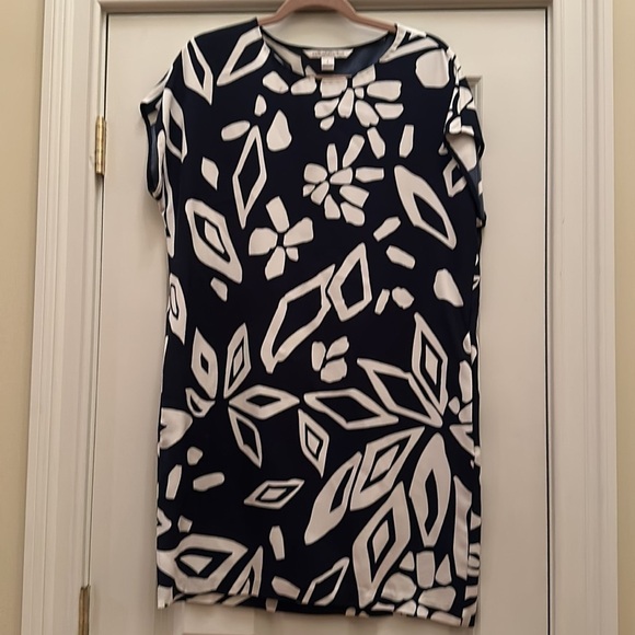 DVF Diane Von Furstenberg vacation Harriet geometric print navy blue dress - Picture 3 of 8